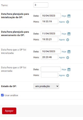 Interface de cadastro de OP